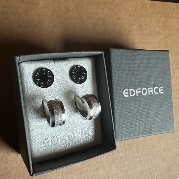 edforce Accessories Edforce Men Diamond Accent Stainless Steel Earrings Set Black Silver
